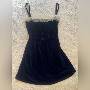 Favre Slip Style Velvet Dress. Blue & White. Size S